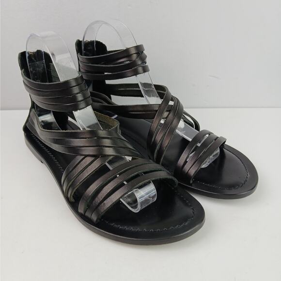 Garnet Hill SZ 8.5 Giselle Italian Strappy Gladiator Sandals in Black - Picture 2 of 7